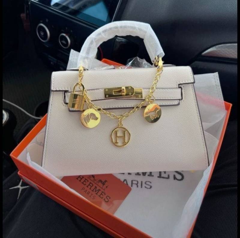 Herms Kelly Mini Epsom Leather White With Charms 2 Belts OG Box Dust Bag Cards And Carry Bag 1009