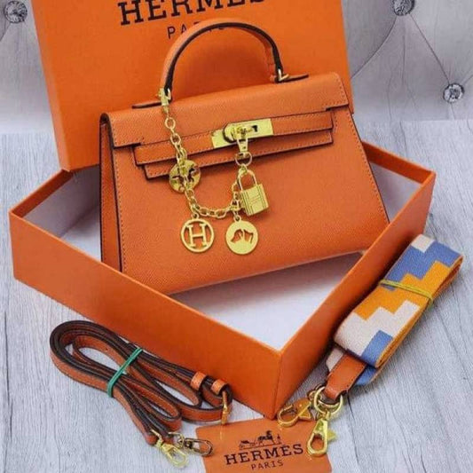 Herms Kelly Mini Epsom Leather Orange With Charms 2 Belts OG Box Dust Bag Cards And CarryBag 1009