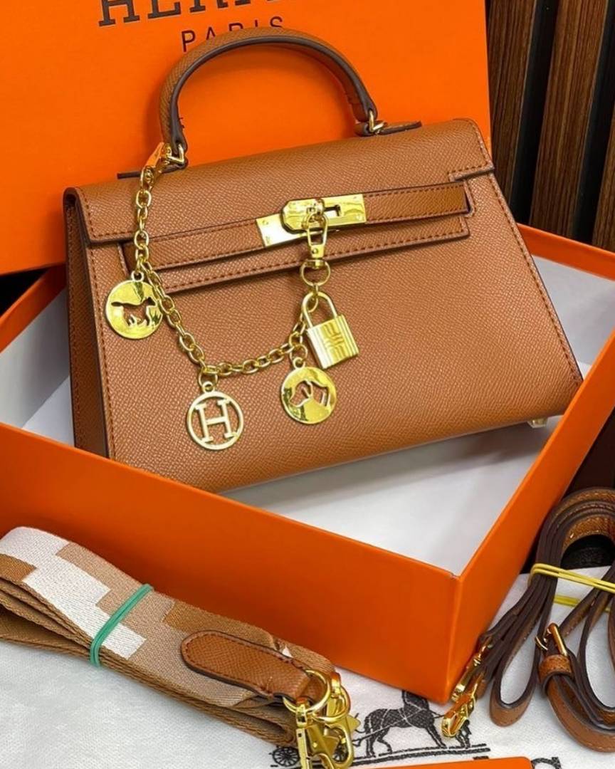 Herms Kelly Mini Epsom Leather Brown With Charms 2 Belts OG Box Dust Bag Cards And Gift Bag