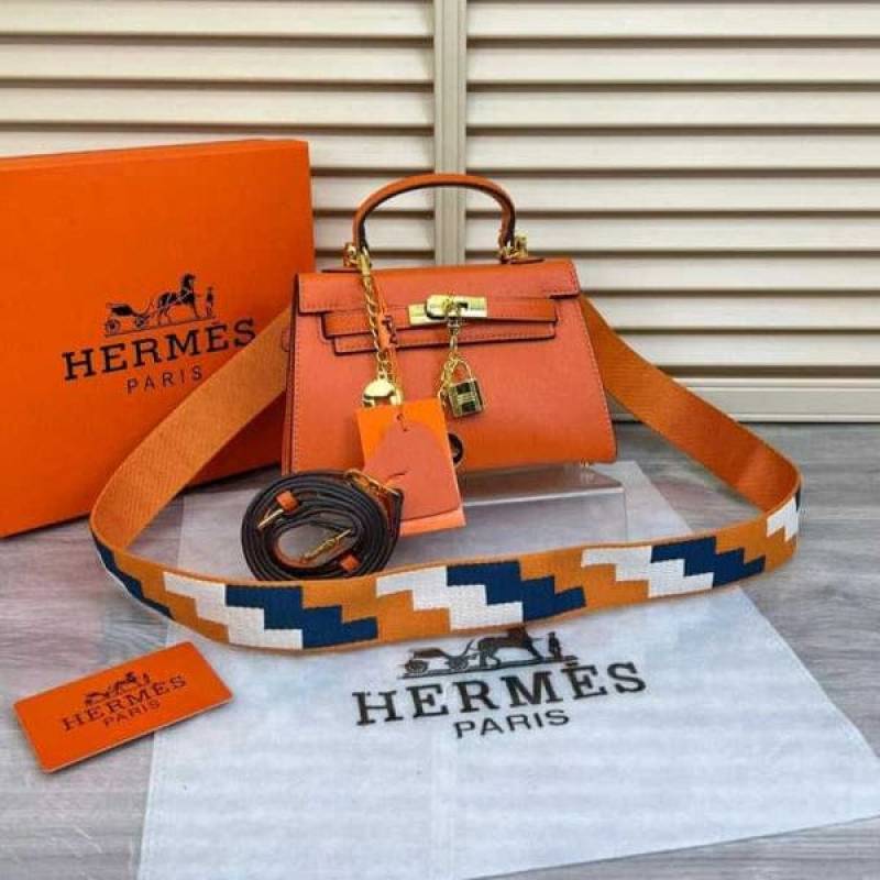 Herms Kelly Mini Epsom Leather Orange With Charms 2 Belts OG Box Dust Bag Cards And CarryBag 1009