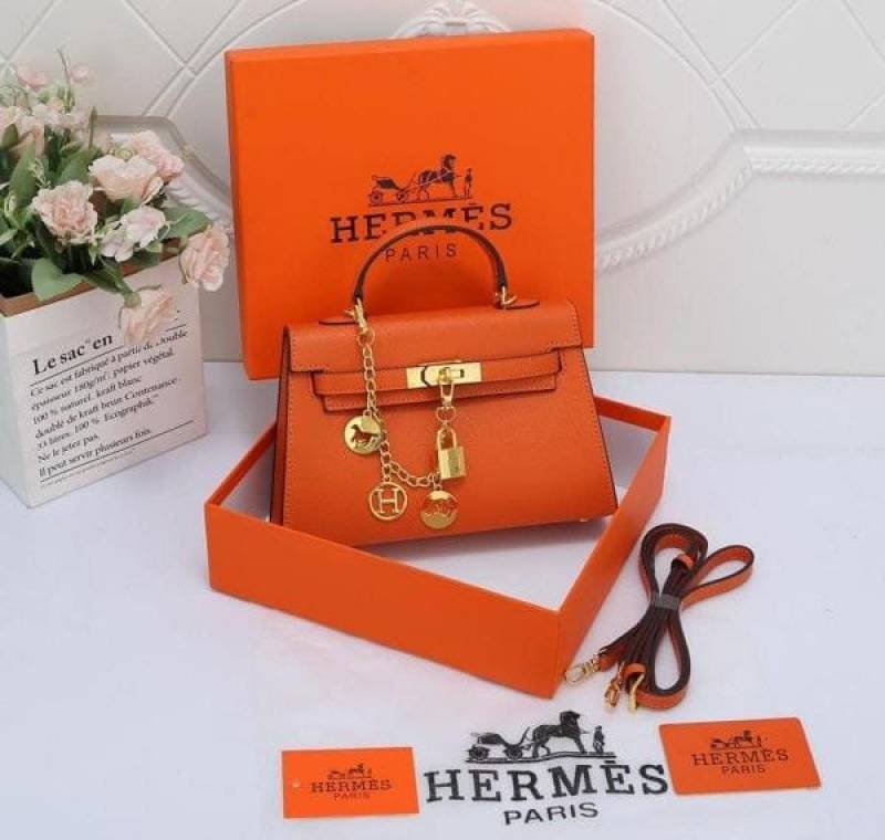 Herms Kelly Mini Epsom Leather Orange With Charms 2 Belts OG Box Dust Bag Cards And CarryBag 1009