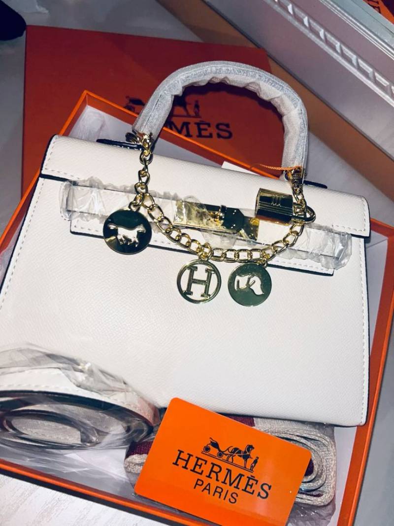 Herms Kelly Mini Epsom Leather White With Charms 2 Belts OG Box Dust Bag Cards And Carry Bag 1009
