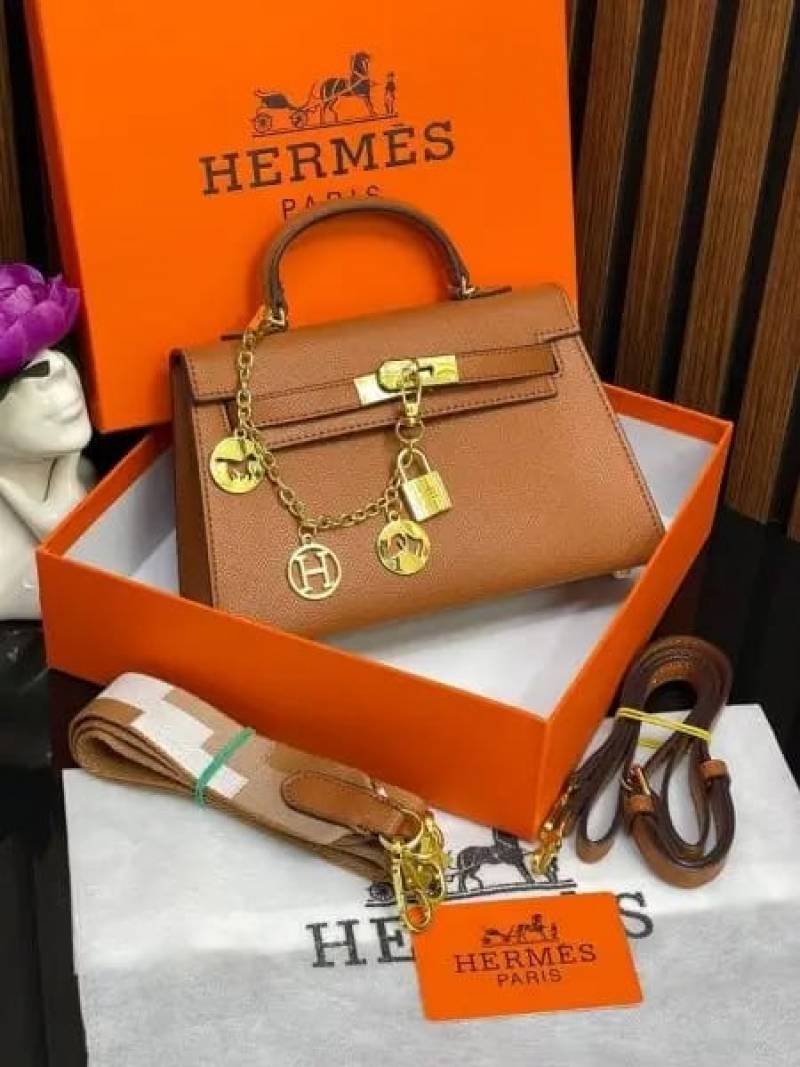 Herms Kelly Mini Epsom Leather Brown With Charms 2 Belts OG Box Dust Bag Cards And Gift Bag