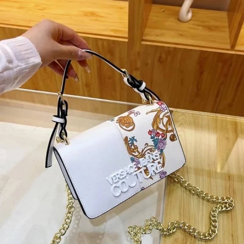 Versace Barocco Printed Icon Small Shoulder Bag WHITE