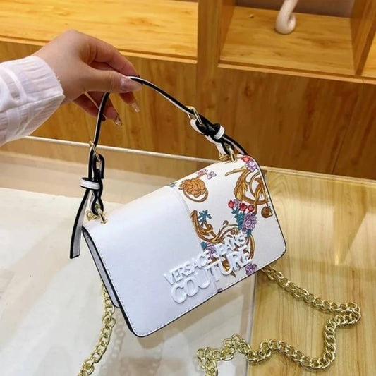 Versace Barocco Printed Icon Small Shoulder Bag WHITE
