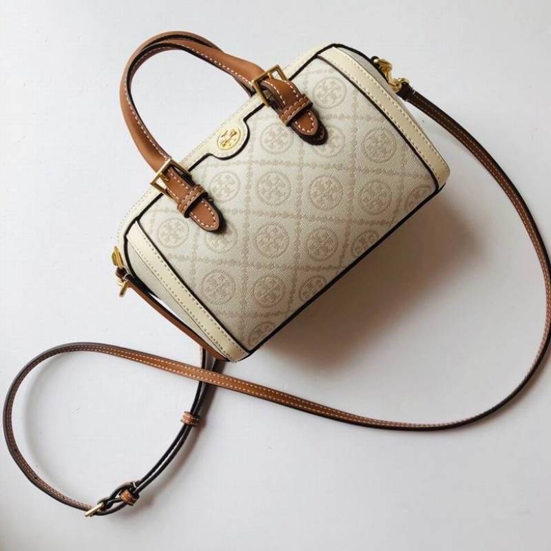 TORYBURCH T MONOGRAM JACQUARD MINI BARREL BAG BEIGE-T928