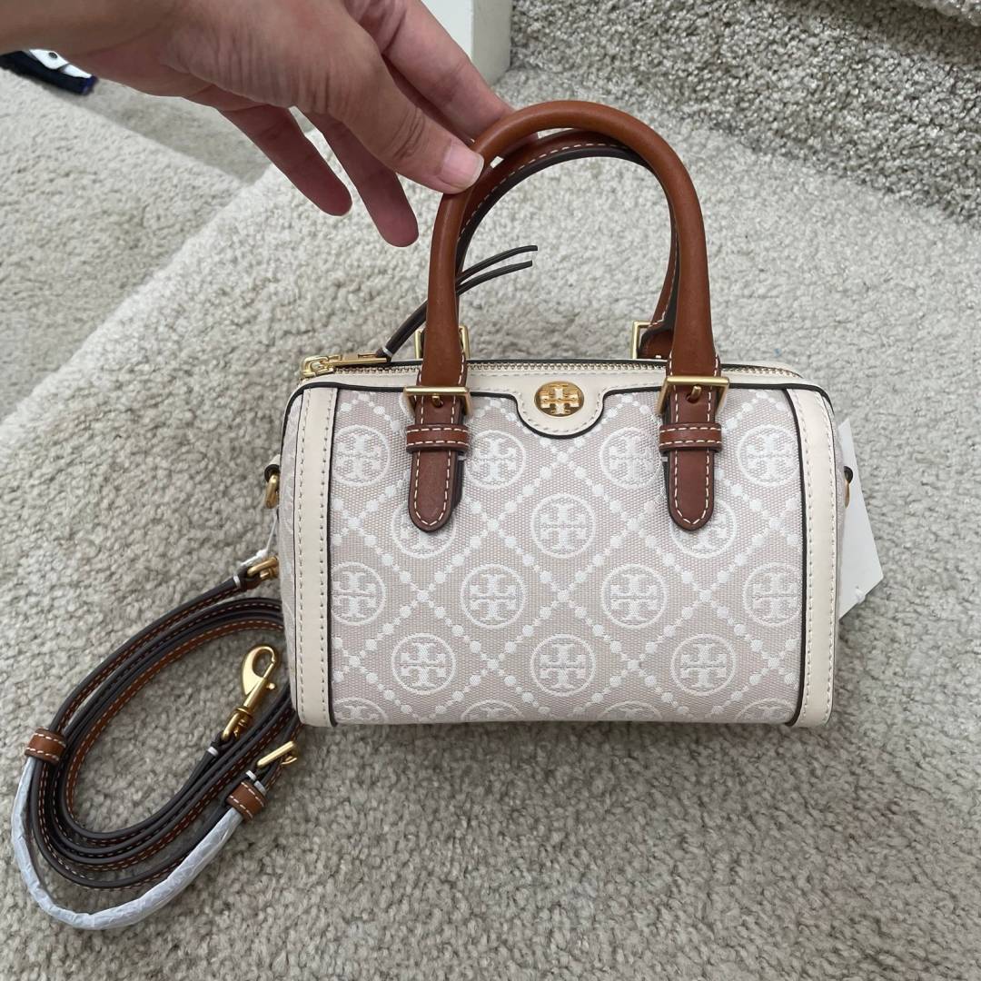 TORYBURCH T MONOGRAM JACQUARD MINI BARREL BAG BEIGE-T928