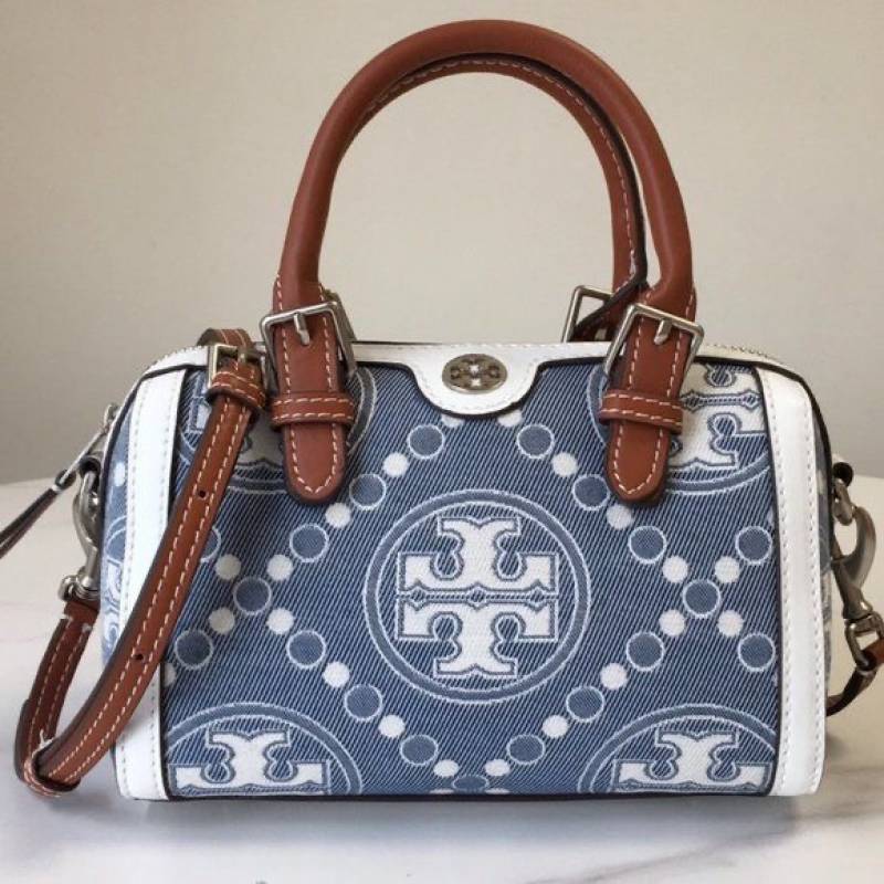TORYBURCH T MONOGRAM JACQUARD MINI BARREL BAG DENIM-T928