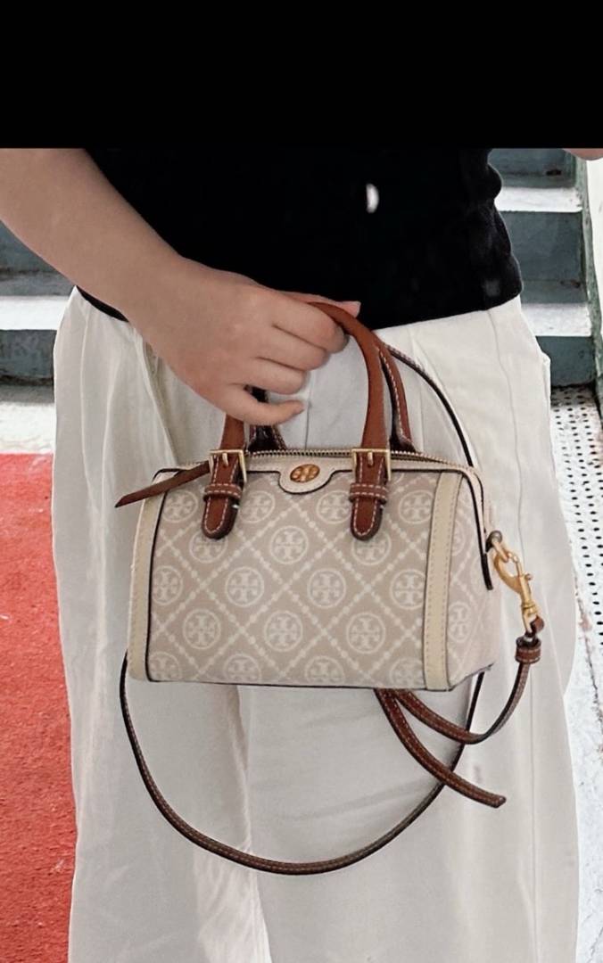 TORYBURCH T MONOGRAM JACQUARD MINI BARREL BAG BEIGE-T928