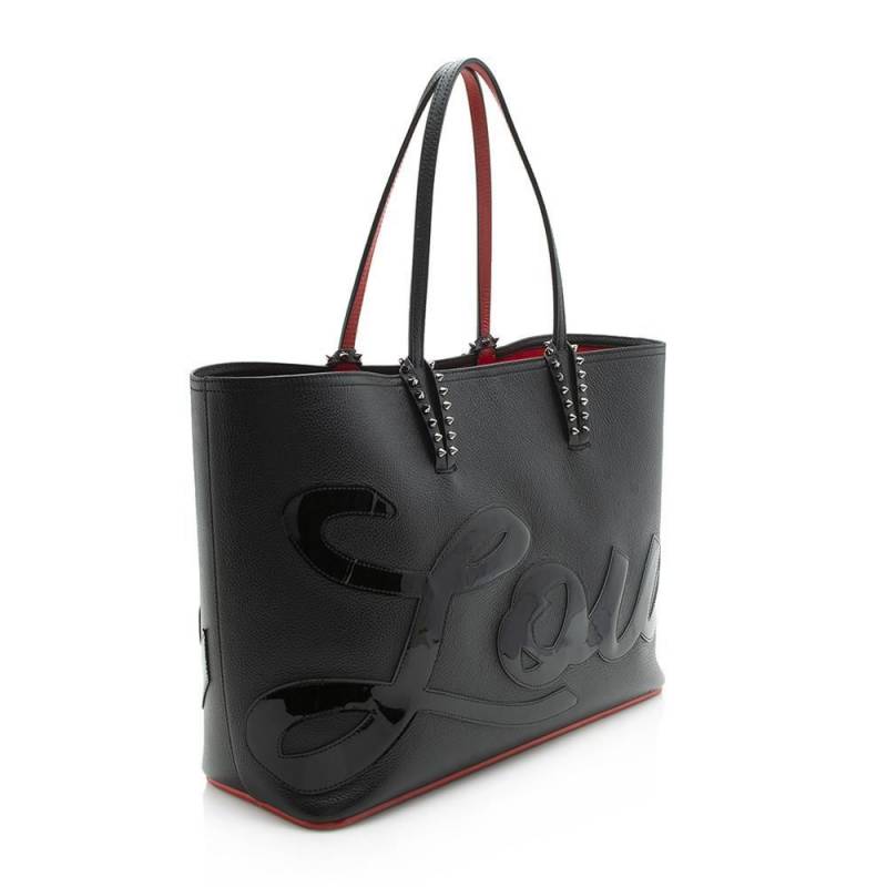 CHRISTIAN.LOUBOUTIN CABATA LOGO EMPIRE LEATHER TOTE BAG BLACK
