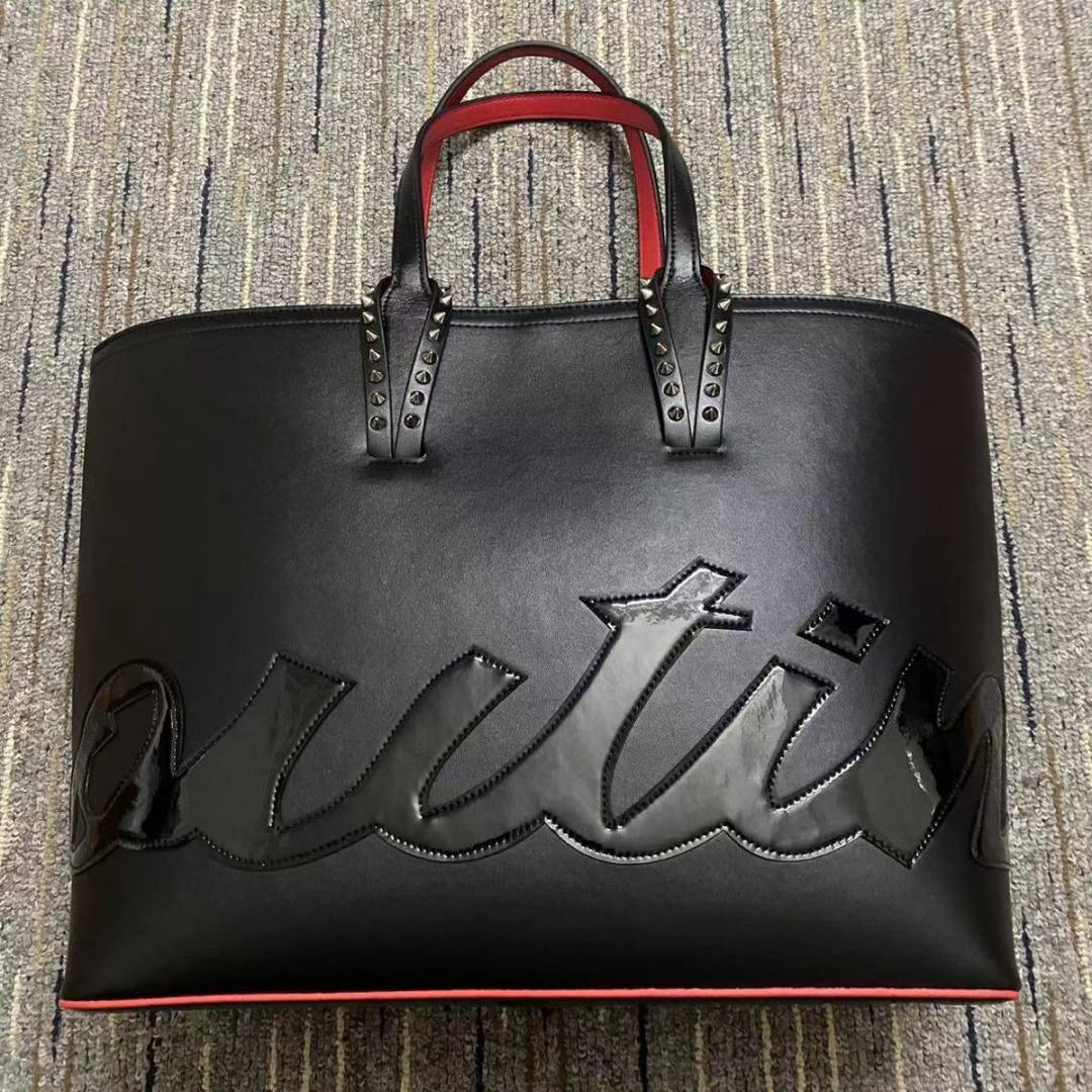 CHRISTIAN.LOUBOUTIN CABATA LOGO EMPIRE LEATHER TOTE BAG BLACK