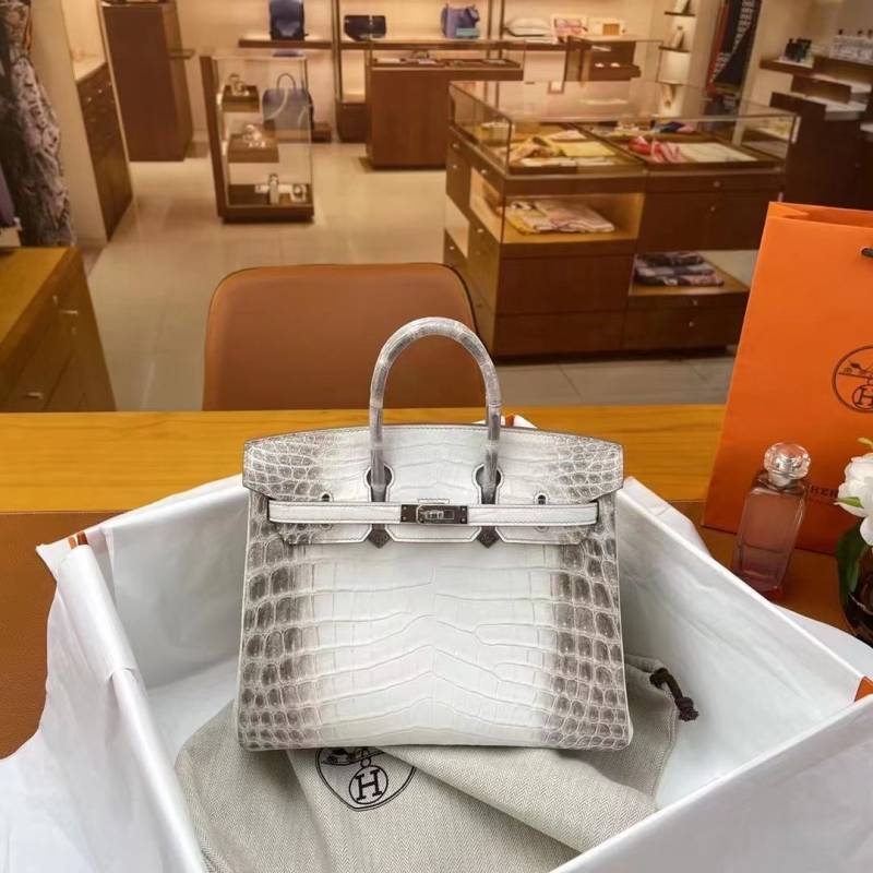 Herms Birkin HSS 25 Noir (Himalyan)Bleu Saphir Crocodile Porosus Lisse Palladium Hardware 6002