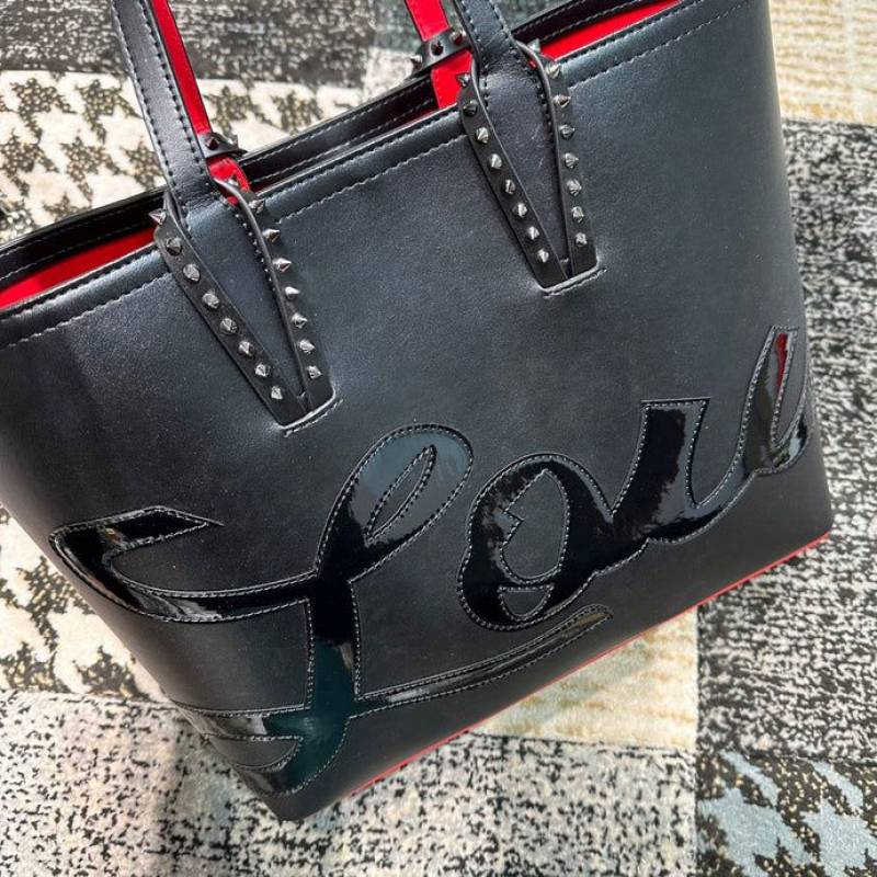 CHRISTIAN.LOUBOUTIN CABATA LOGO EMPIRE LEATHER TOTE BAG BLACK