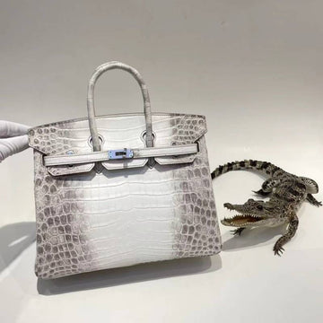 Herms Birkin HSS 25 Noir (Himalyan)Bleu Saphir Crocodile Porosus Lisse Palladium Hardware 6002