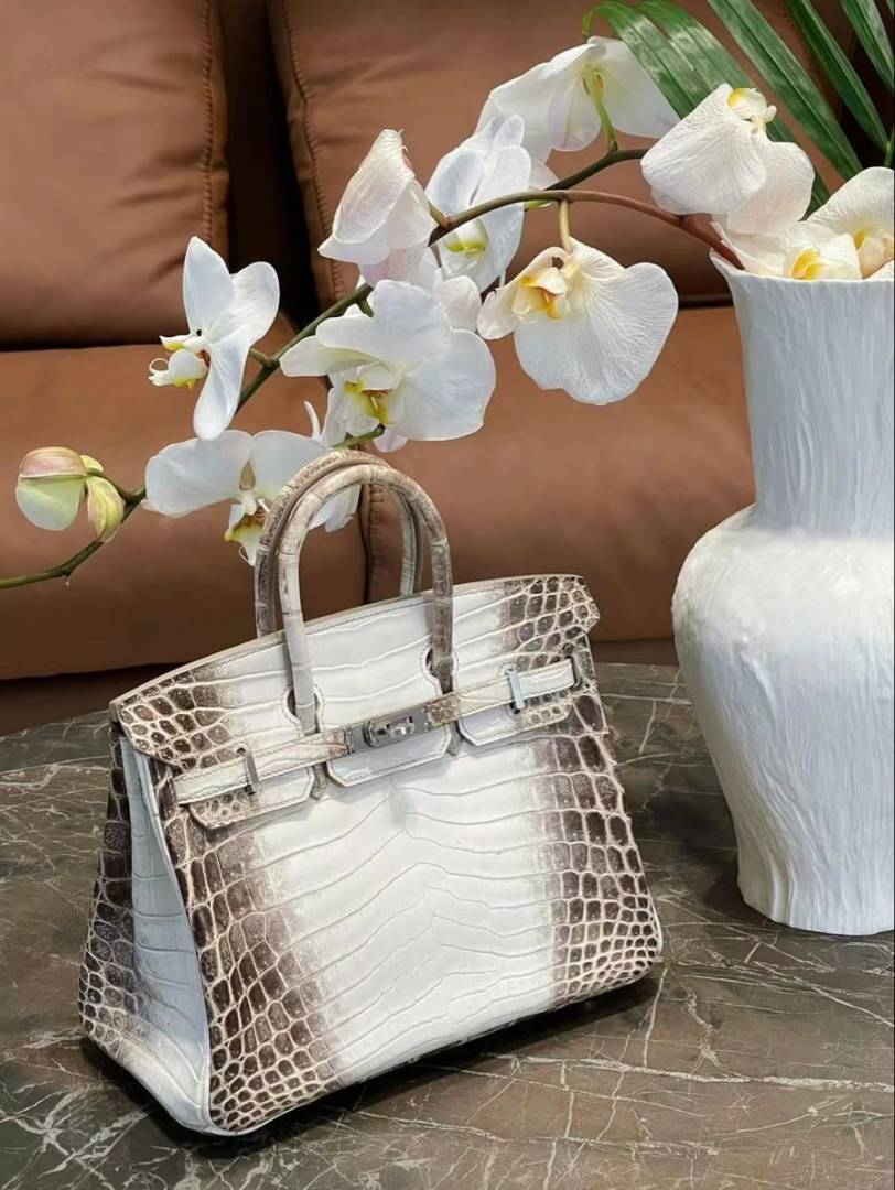 Herms Birkin HSS 25 Noir (Himalyan)Bleu Saphir Crocodile Porosus Lisse Palladium Hardware 6002