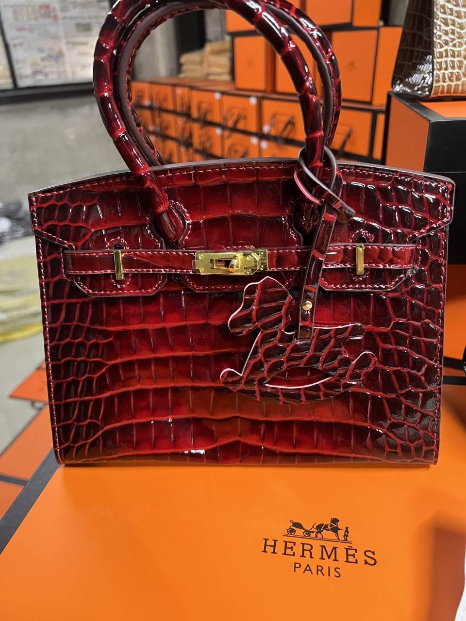 Herms Birkin HSS 25 Noir (wine-Red)Bleu Saphir Crocodile Porosus Lisse Palladium Hardware 6002