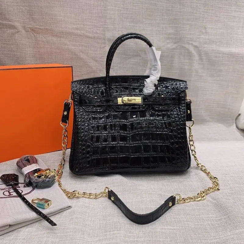 Herms Birkin HSS 25 Noir (Black)Bleu Saphir Crocodile Porosus Lisse Palladium Hardware 6002