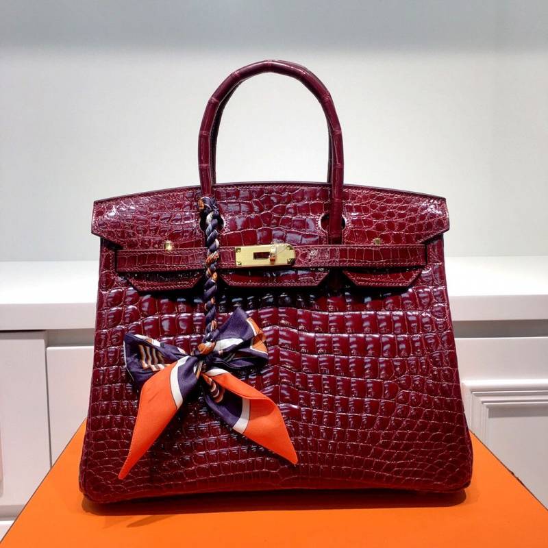 Herms Birkin HSS 25 Noir (wine-Red)Bleu Saphir Crocodile Porosus Lisse Palladium Hardware 6002