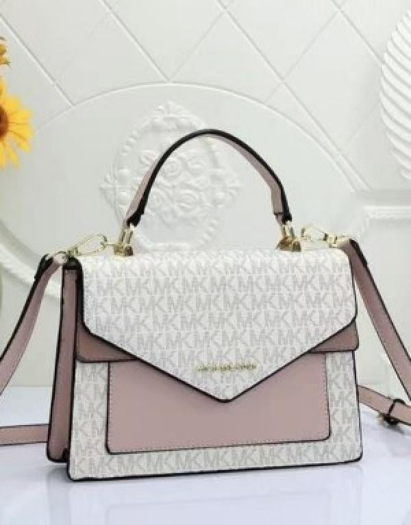 Michael_Kors Mk Ludlow Signature Leather Satchel Bag With Box White Pink 3328