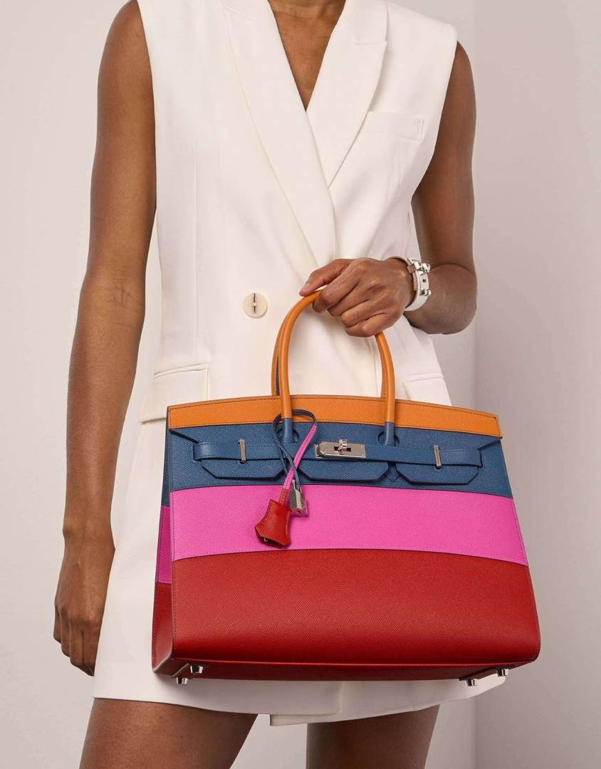 Herm.s Sunset Birkin Sellier 25 Abricot Bleu Agate Magnolia and Rouge Casaque Epsom Palladium 25 cm