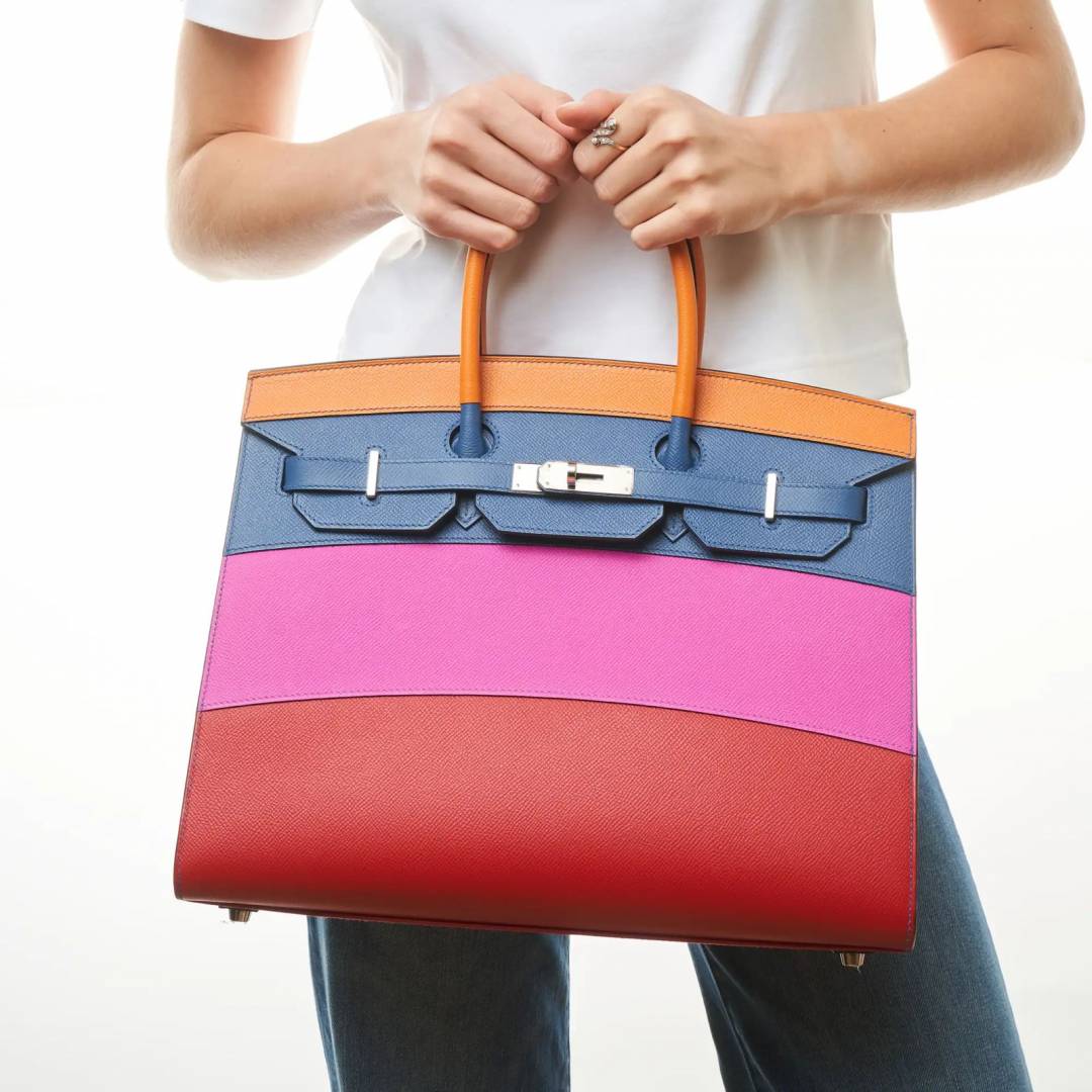 Herm.s Sunset Birkin Sellier 25 Abricot Bleu Agate Magnolia and Rouge Casaque Epsom Palladium 25 cm