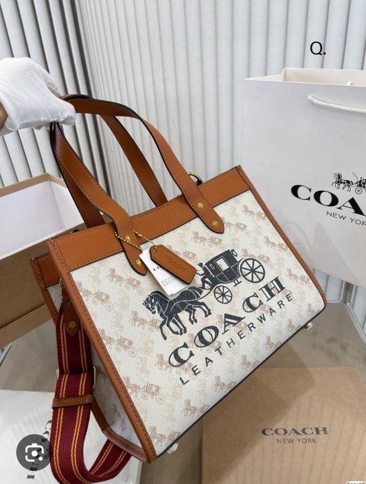 Coac.h Field Tote With Horse And Carriage Print And Carriage Badge WIth Double OG Box Packing