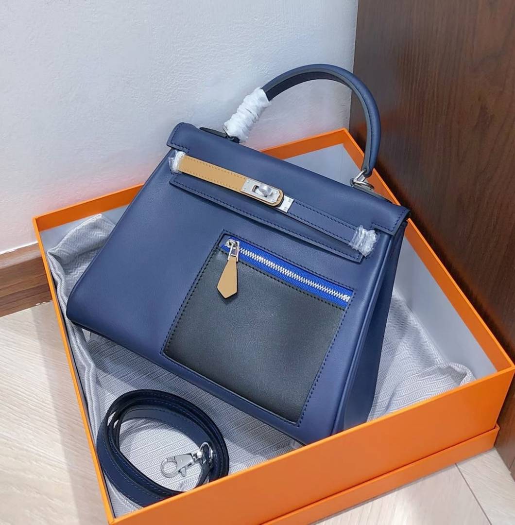 Herms Kelly Colormatic 25 Swift Navy Blue Brume Cassis