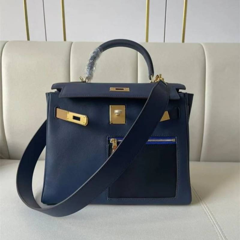 Herms Kelly Colormatic 25 Swift Navy Blue Brume Cassis