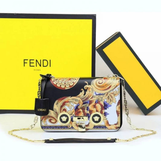 Versace Barocco Printed Icon Small Shoulder Bag Black-Yellow 89915