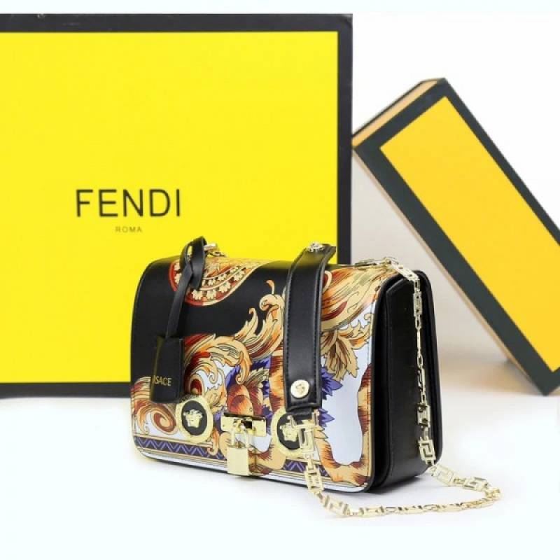 Versace Barocco Printed Icon Small Shoulder Bag Black-Yellow 89915