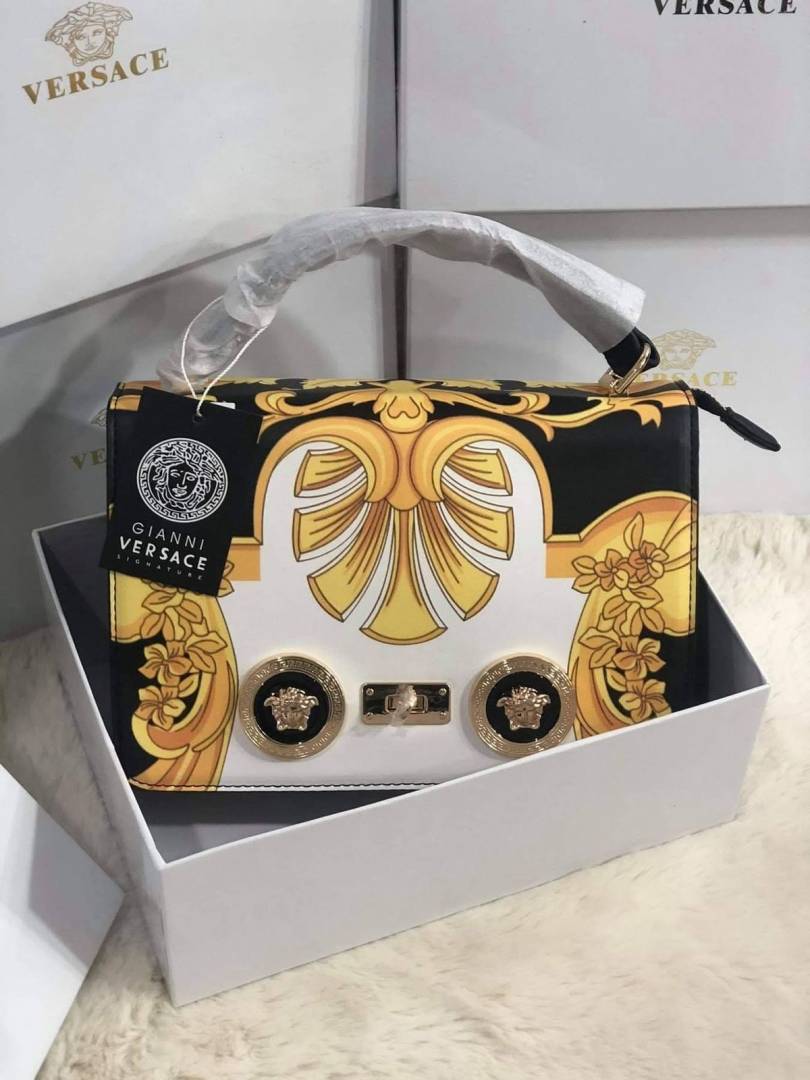 Versace Barocco Printed Icon Small Shoulder Bag Black White-89915