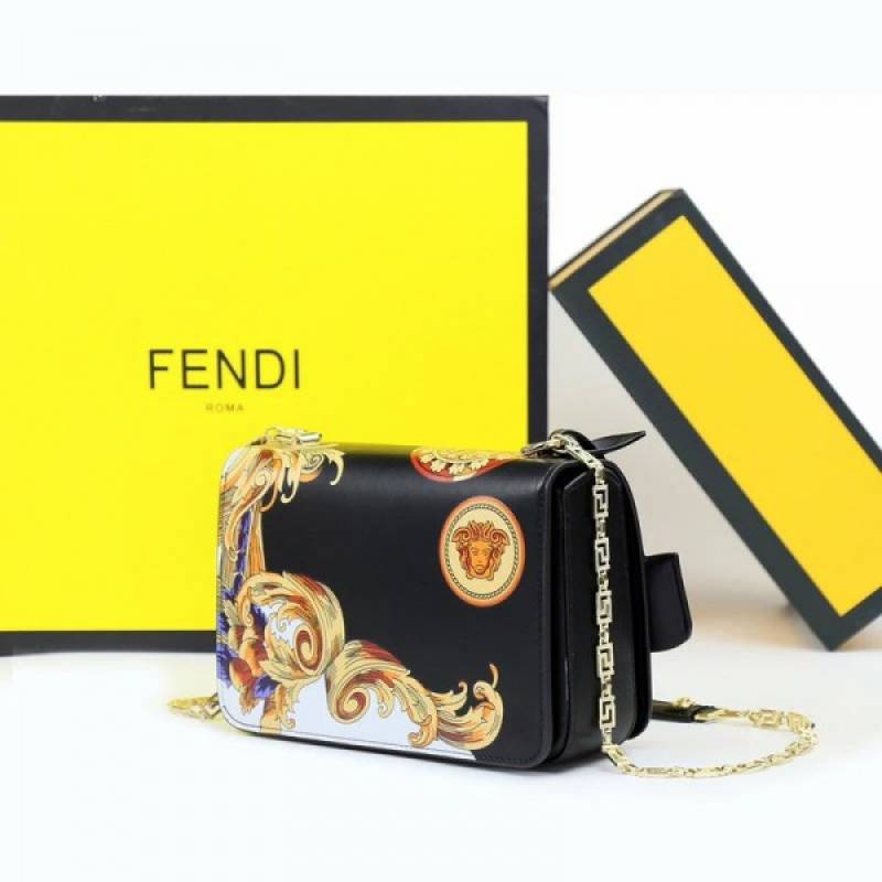 Versace Barocco Printed Icon Small Shoulder Bag Black-Yellow 89915