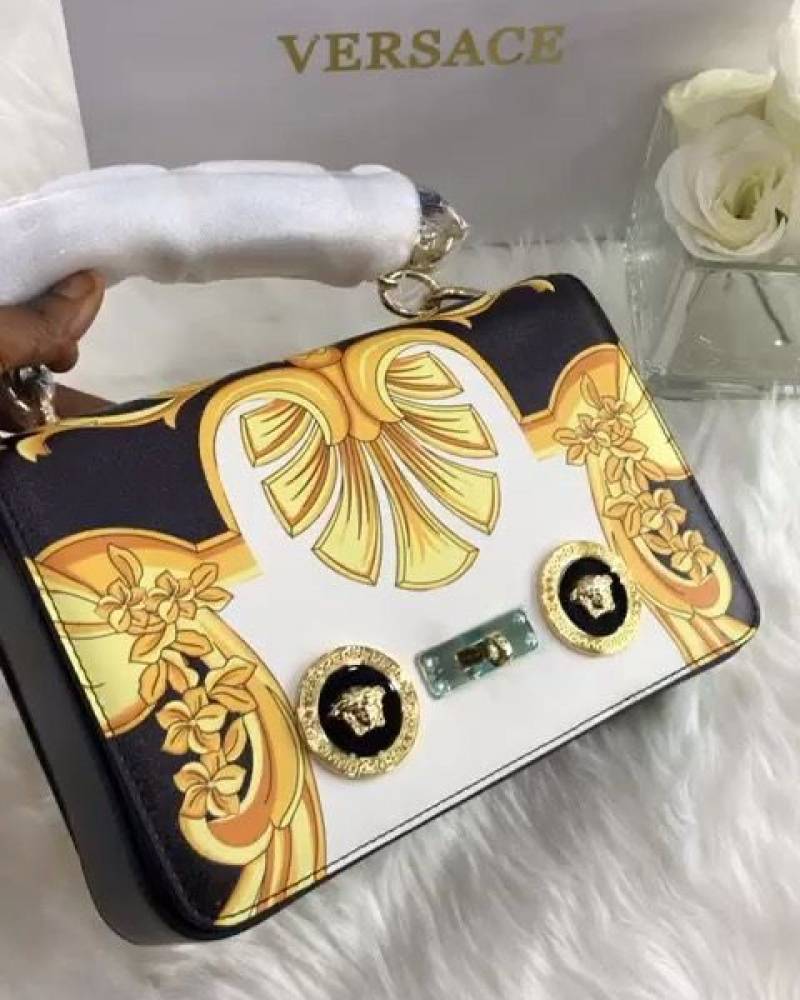 Versace Barocco Printed Icon Small Shoulder Bag Black White-89915