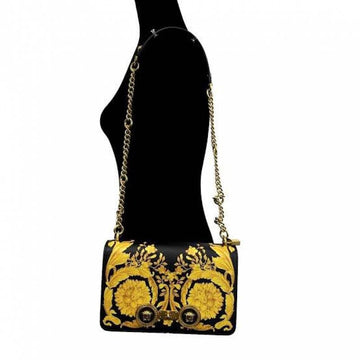 Versace BlackYellow Baroque Print Leather Icon Medusa Shoulder Bag