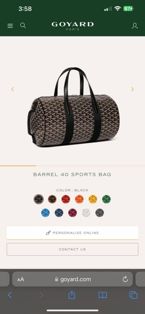 Goyard Barrel 40 Sports Bag Goyardine Black
