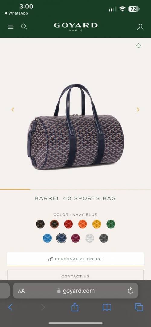 Goyard Barrel 40 Sports Bag Goyardine Blue