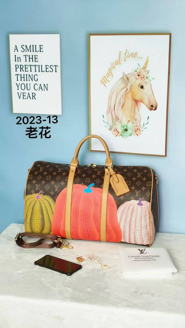 Louis Vuitto.n Keepall Duffle Bandouliere Bag Yayoi Kusama Pumpkins Monogram
