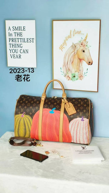 Louis Vuitto.n Keepall Duffle Bandouliere Bag Yayoi Kusama Pumpkins Monogram
