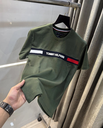 Tommy Hilfiger Olive Green Logo Work Premium T-Shirt
