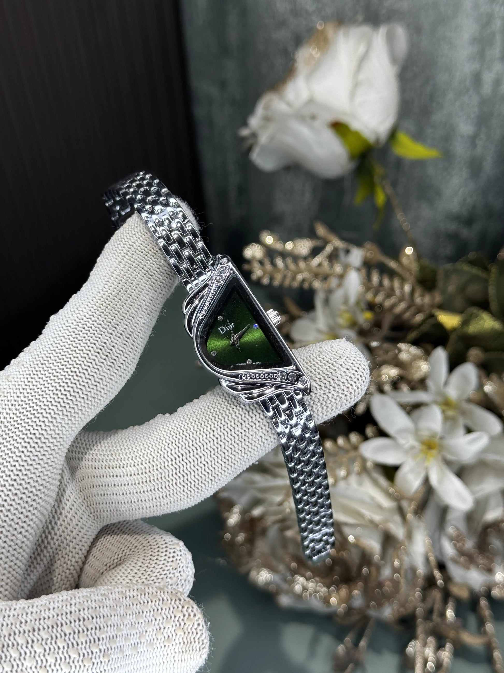 Dio r Silver Green Diamond Premium Watch