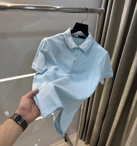 Karl Lagerfeld Sky Blue Logo Work Premium Polo T-Shirt
