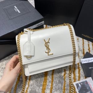 Ysl Saint Laurent Sunset Medium Leather Shoulder Bag White With OG Box & Carry Bag White Y2503
