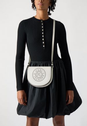 Karl Lagerfeld KCircle Saddle Perforated Logo Bag -White With OG Box & Dust Bag