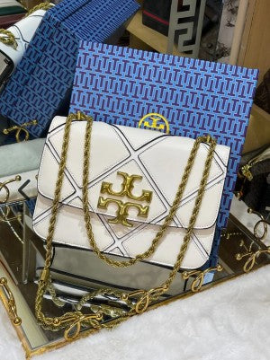 Tory_Burch_White Diamond Quilt Leather Eleanor Shoulder Bag With OG Box & Dust Bag TR084 White