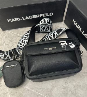 Karl Lagerfeld Paris Maybelle Crossbody Pouch With OG Box & Dust Bag Black