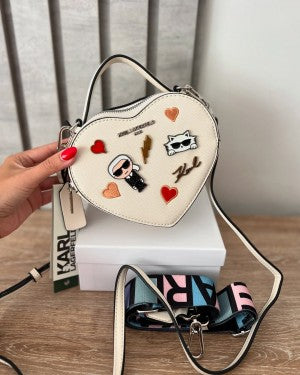 Karl Lagerfeld Heart Top Handle K-Ikonik Crossbody Bag With OG Box & Dust Bag (White) KB011
