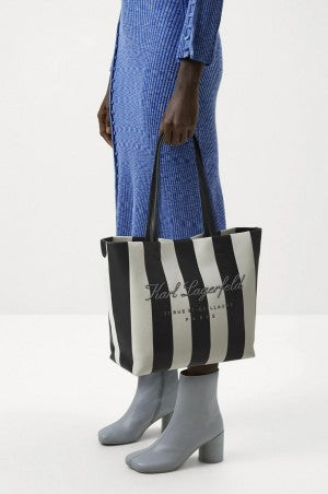 Karl Lagerfeld Hotel Beach Stripe Tote With Dust Bag Black White