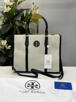 Tory_Burch_Blake Canvas Tote With Dust Bag TB608 Apricot Black