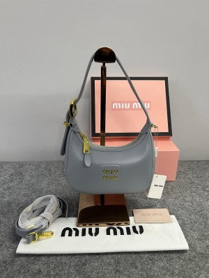 Miu Miu Leather Hobo armpit Bag With OG Box & Dust Bag (359 Grey)