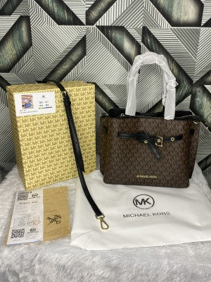 Michael_Kors Signature Emilia Brown Black Shoulder Bag With Premium Box Packaging & Accessories (8611)